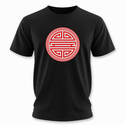 Chinese Shou Longevity Symbol T-Shirt | Red and White Graphic Unisex Tee V3