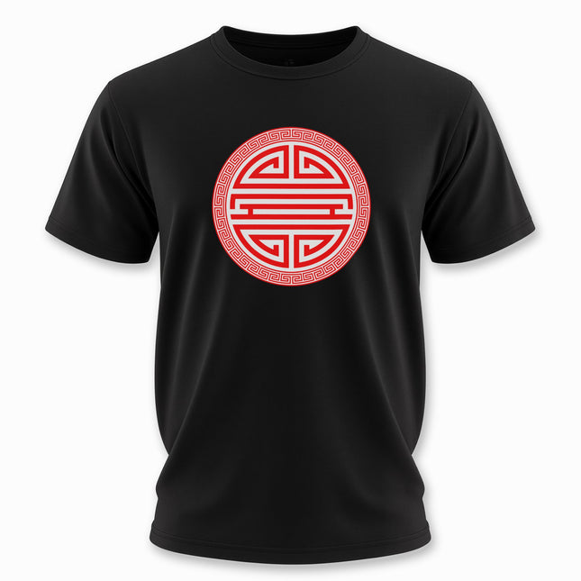 Chinese Shou Longevity Symbol T-Shirt | Red and White Graphic Unisex Tee V3