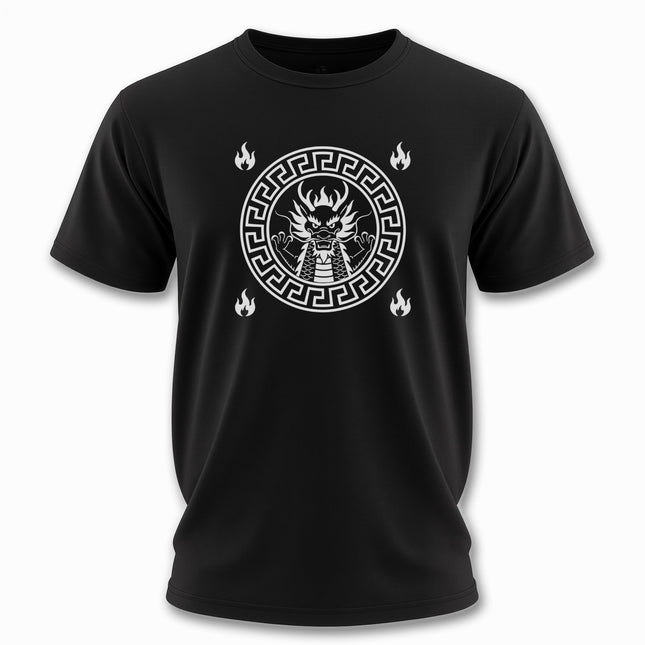 Fierce Chinese Dragon Border Flames T-Shirt | Unisex Graphic Tee V6