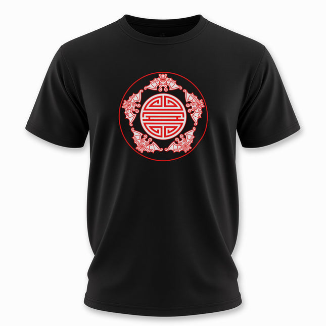 Chinese Five Blessings Bats With Shou Symbol Red White Graphic T-Shirt | V3