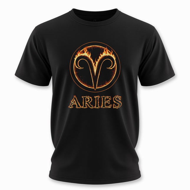Aries Zodiac Fire Sign T-Shirt | Flaming Ram Horns | V21