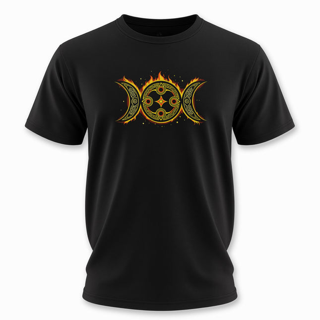 Celtic Triple Moon Goddess T-Shirt | Flaming Symbolic Design Tee | V1