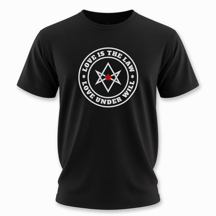 Unicursal Hexagram T-Shirt | Crowley Love Is The Law Graphic and Text Tee | V2