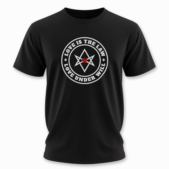 Unicursal Hexagram T-Shirt | Crowley Love Is The Law Graphic and Text Tee | V2