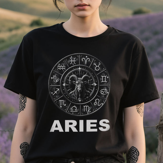 Aries Zodiac Sign T-Shirt | Horoscope Wheel Tee | V16