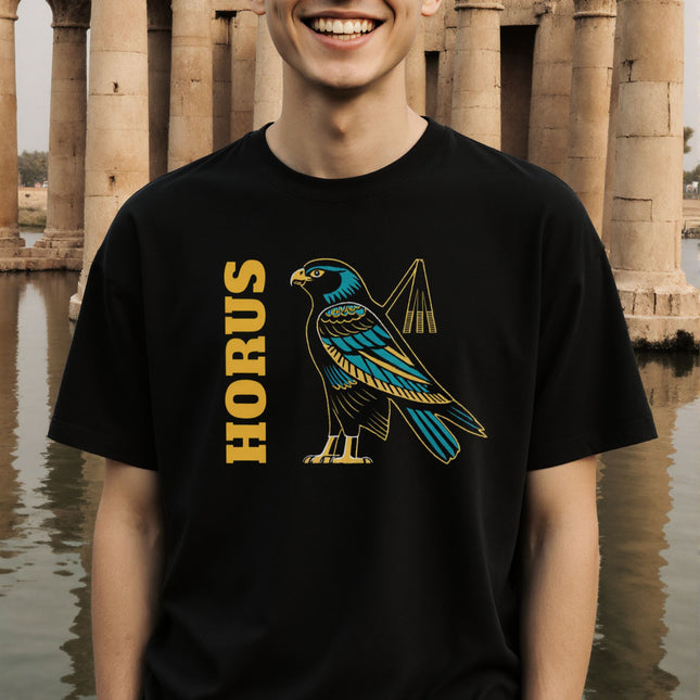 Egyptian Horus Falcon T-Shirt | Ancient Egypt God Graphic and Text Tee | V8