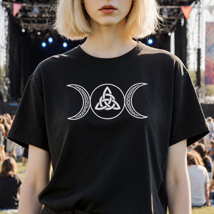 Celtic Triple Moon Goddess T-Shirt With Knotwork Triquetra | Unisex Tee V6