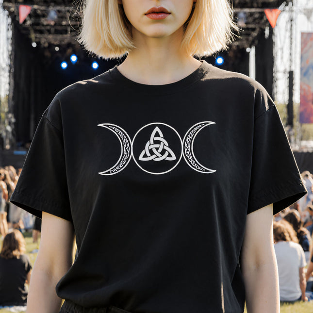 Celtic Triple Moon Goddess T-Shirt With Knotwork Triquetra | Unisex Tee V6