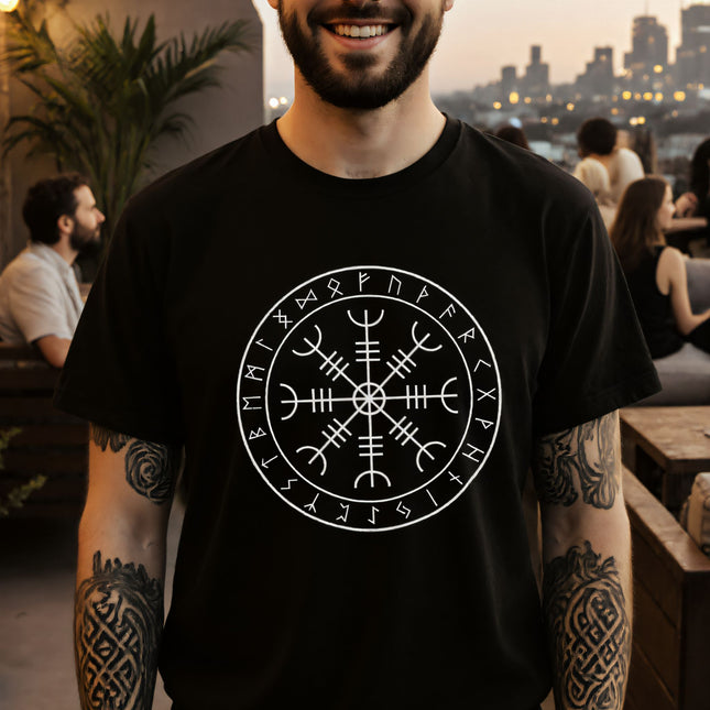 Norse Aegishjalmur Helm of Awe Viking Rune Circle T-Shirt | V3