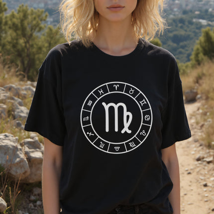 Virgo Symbol and All Zodiac Signs Wheel T-Shirt | Graphic Unisex Tee V2
