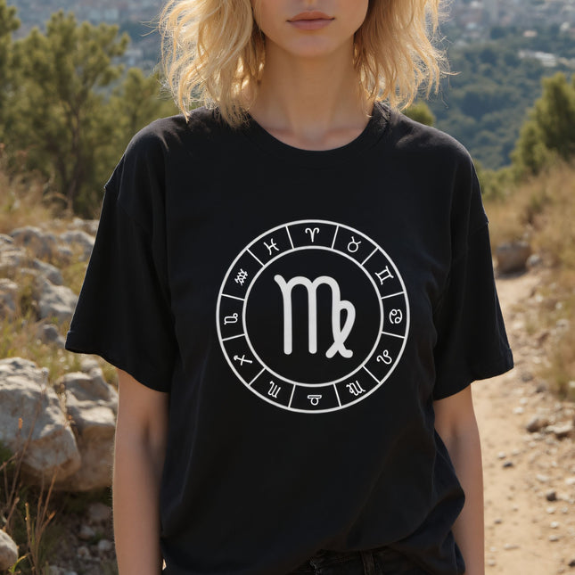 Virgo Symbol and All Zodiac Signs Wheel T-Shirt | Graphic Unisex Tee V2