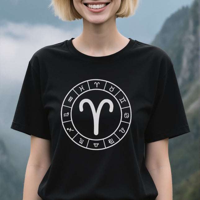 Aries Zodiac Sign Astrology Wheel T-Shirt | Zodiac Symbol Unisex Tee | V24