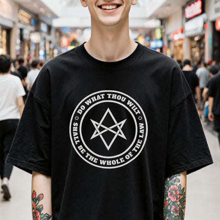 Do What Thou Wilt Text Unicursal Hexagram T-Shirt | Crowley Unisex Tee V3
