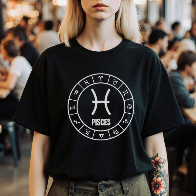 Pisces Sign Astrology T-Shirt | Zodiac Symbol Graphic and Text Tee | V1