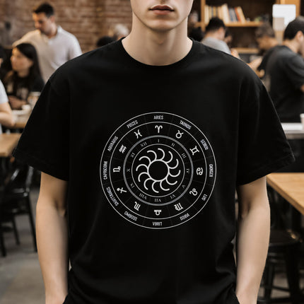 Zodiac Astrology Wheel With Sun T-Shirt | Solar Symbolic Tee | V1