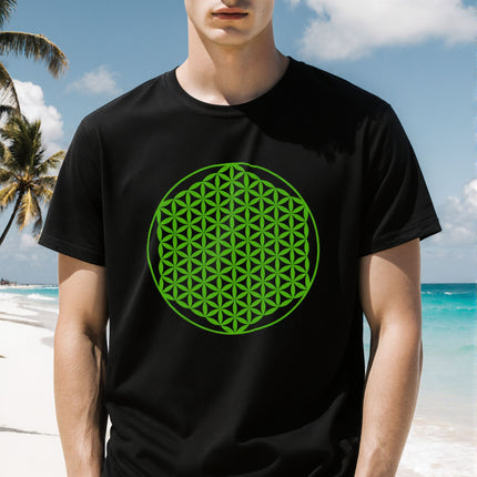 Flower of Life Sacred Geometry T-Shirt | Green Graphic Unisex Tee V2