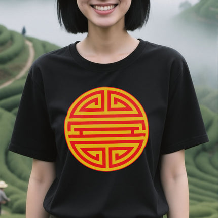 Chinese Shou Longevity Symbol Red and Gold Graphic T-Shirt | Unisex Tee V1