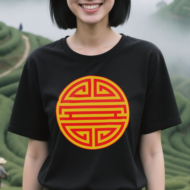 Chinese Shou Longevity Symbol Red and Gold Graphic T-Shirt | Unisex Tee V1
