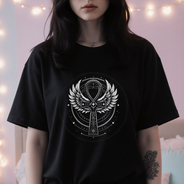 Ankh Egyptian Symbol T-Shirt | Ancient Winged Cross Symbolic Design V21