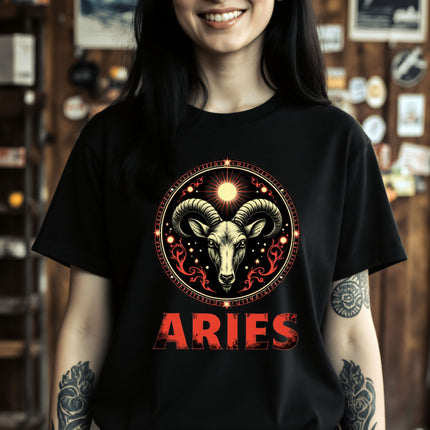 Aries Zodiac Sign T-Shirt | Ram Horoscope Graphic and Text Tee | V2