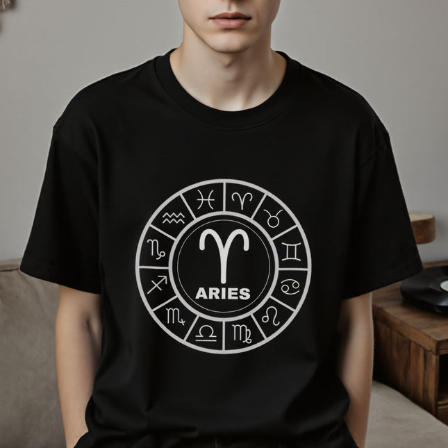 Aries Zodiac Wheel Ram T-Shirt | Astrology Sign Tee | V11