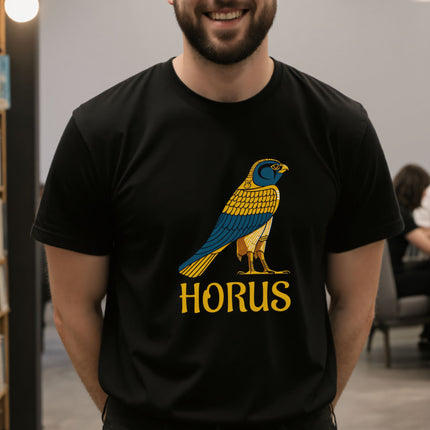 Egyptian God Horus T-Shirt | Ancient Egypt Falcon Graphic and Text Tee | V4