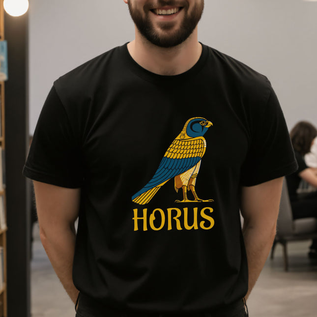 Egyptian God Horus T-Shirt | Ancient Egypt Falcon Graphic and Text Tee | V4