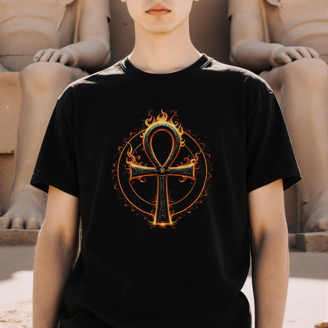 Burning Ankh T-Shirt | Egyptian Cross Tee | Symbol of Life | V5