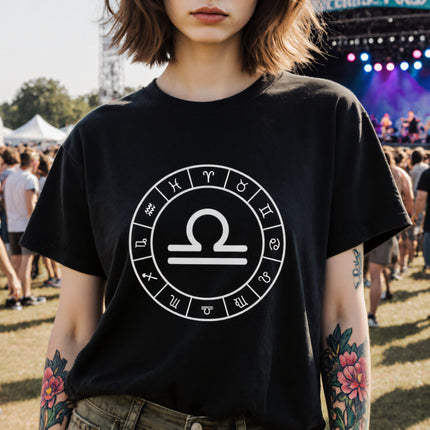 Libra Astrology Wheel and Sign T-Shirt | Zodiac Symbol Unisex Tee | V8