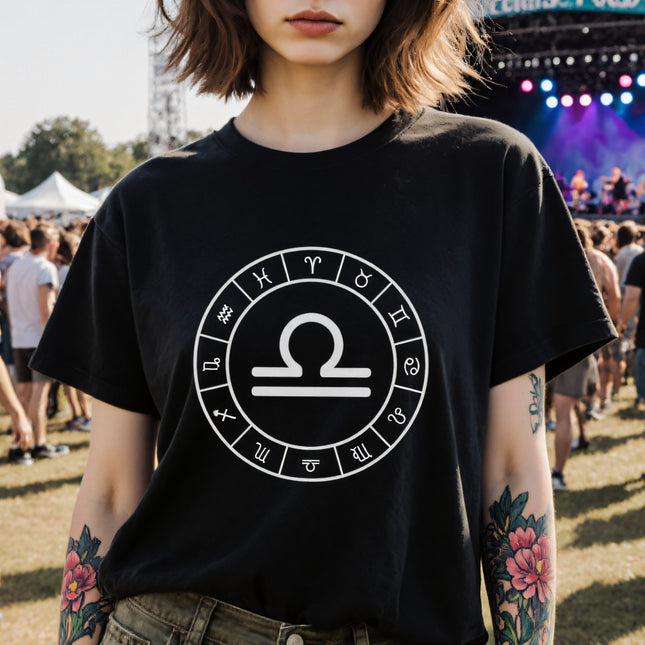 Libra Astrology Wheel and Sign T-Shirt | Zodiac Symbol Unisex Tee | V8