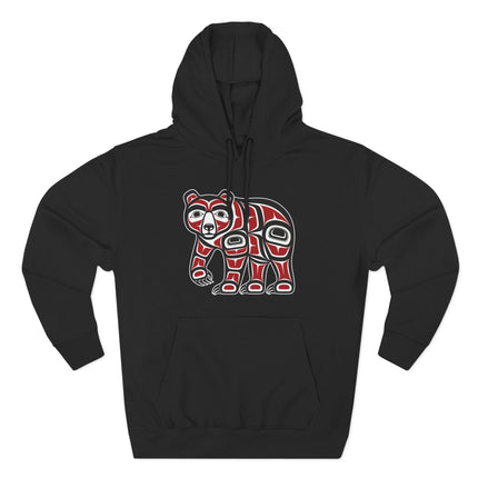 Indigenous Pacific Northwest bear formline art on a black hoodie.