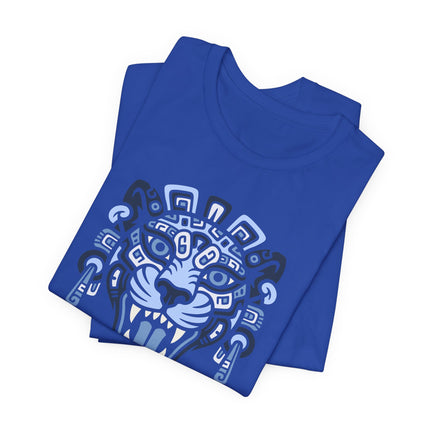 Mayan Jaguar Head T-Shirt | Fanged Feline with Patterned Headdress Tee