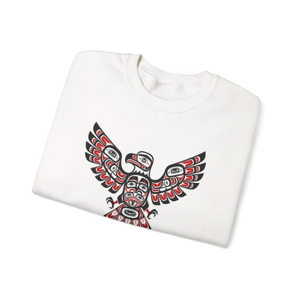 Indigenous tribal eagle art pullover sweatshirt featuring Pacific Northwest style artwork.