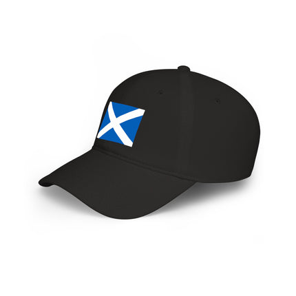 Black baseball cap featuring the Scottish Saltire (St Andrew's Cross) design.
