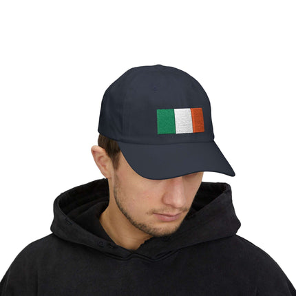 Dark baseball cap featuring an embroidered Irish tricolor flag.