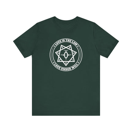 Love Is The Law Text and Star of Babalon Seal T-Shirt | Thelema Tee V4