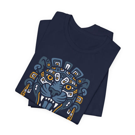 Mayan Jaguar Head T-Shirt | Fanged Feline with Patterned Headdress Tee