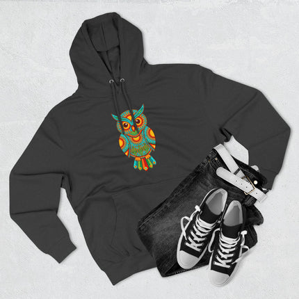 Huichol Owl Hoodie | Vibrant Mexican Tribal Folk Art Pullover Hoodie