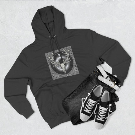 Stag Skull Art Hoodie - Antler Crown with Moon Occult Nature Design