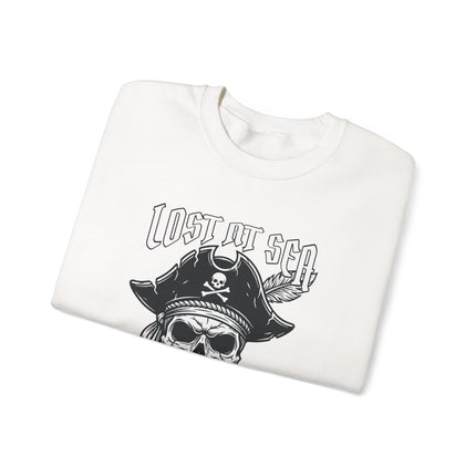 Pirate skull graphic sweatshirt with nautical and sea-themed print pullover.