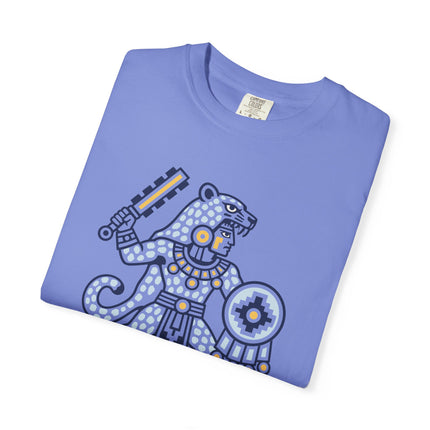 Aztec Jaguar Warrior T-Shirt | Blue Spotted Figure Tee
