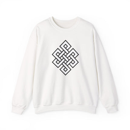 Black and white Endless Knot Buddhist symbol pullover sweatshirt for men and women.