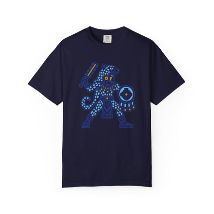 Aztec Jaguar Warrior T-Shirt | Blue Spotted Figure Tee