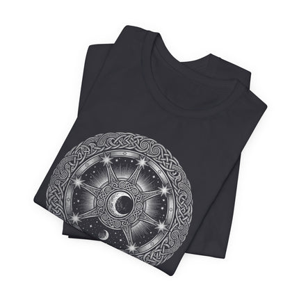 Arianrhod's Silver Wheel T-Shirt - Celtic Mythology Mystic Circle