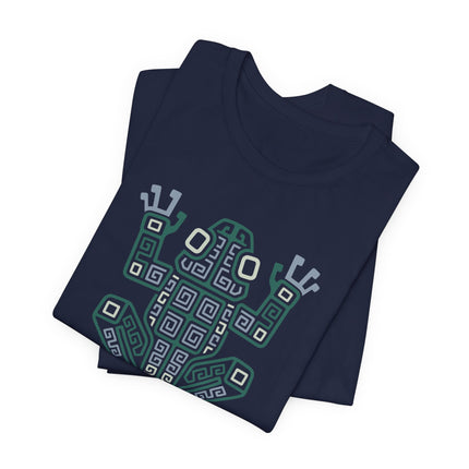 Mayan Frog T-Shirt | Olive and Cream Geometric Amphibian Design Tee