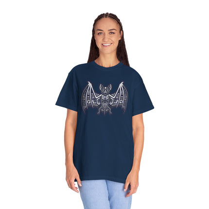 Mayan Bat Symbol T-Shirt | Tribal Geometric Blue & Indigo Graphic Tee