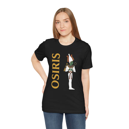 Osiris Egyptian god graphic tee featuring the deity and name on a black shirt.