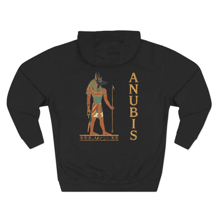 Anubis Egyptian jackal god graphic print hoodie design featuring mythology art.