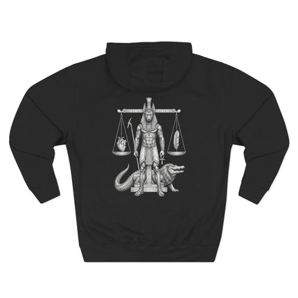 Anubis and Ammit weighing of the heart scale Egyptian afterlife mythology hoodie print.