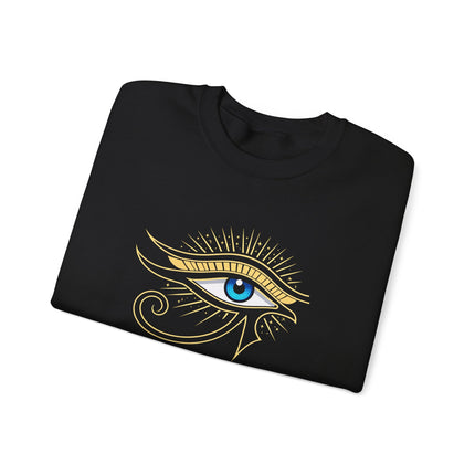 Black Eye of Ra ancient Egyptian symbol graphic print pullover sweatshirt.